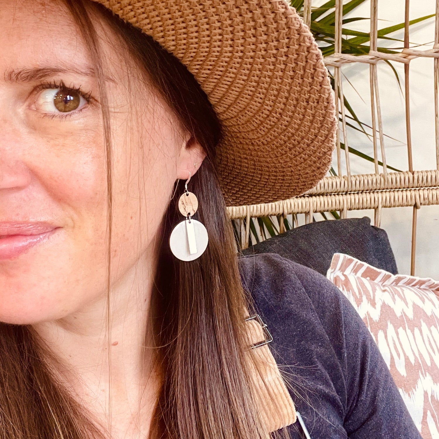 Almond Latte Silver Bar Earrings
