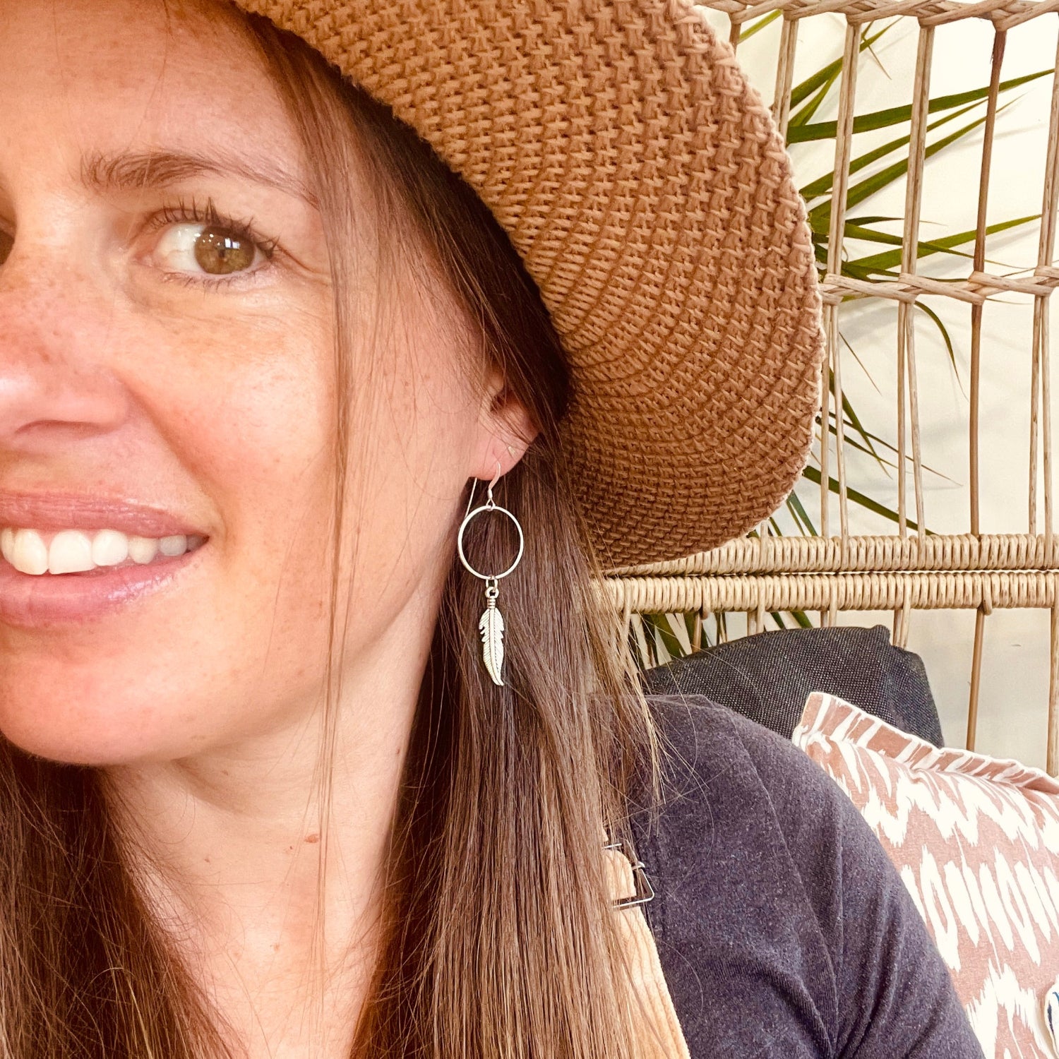 Boho Feather Silver Earrings