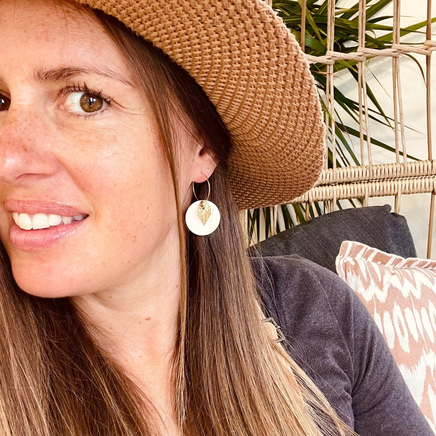 White Leaf Hoop Earrings
