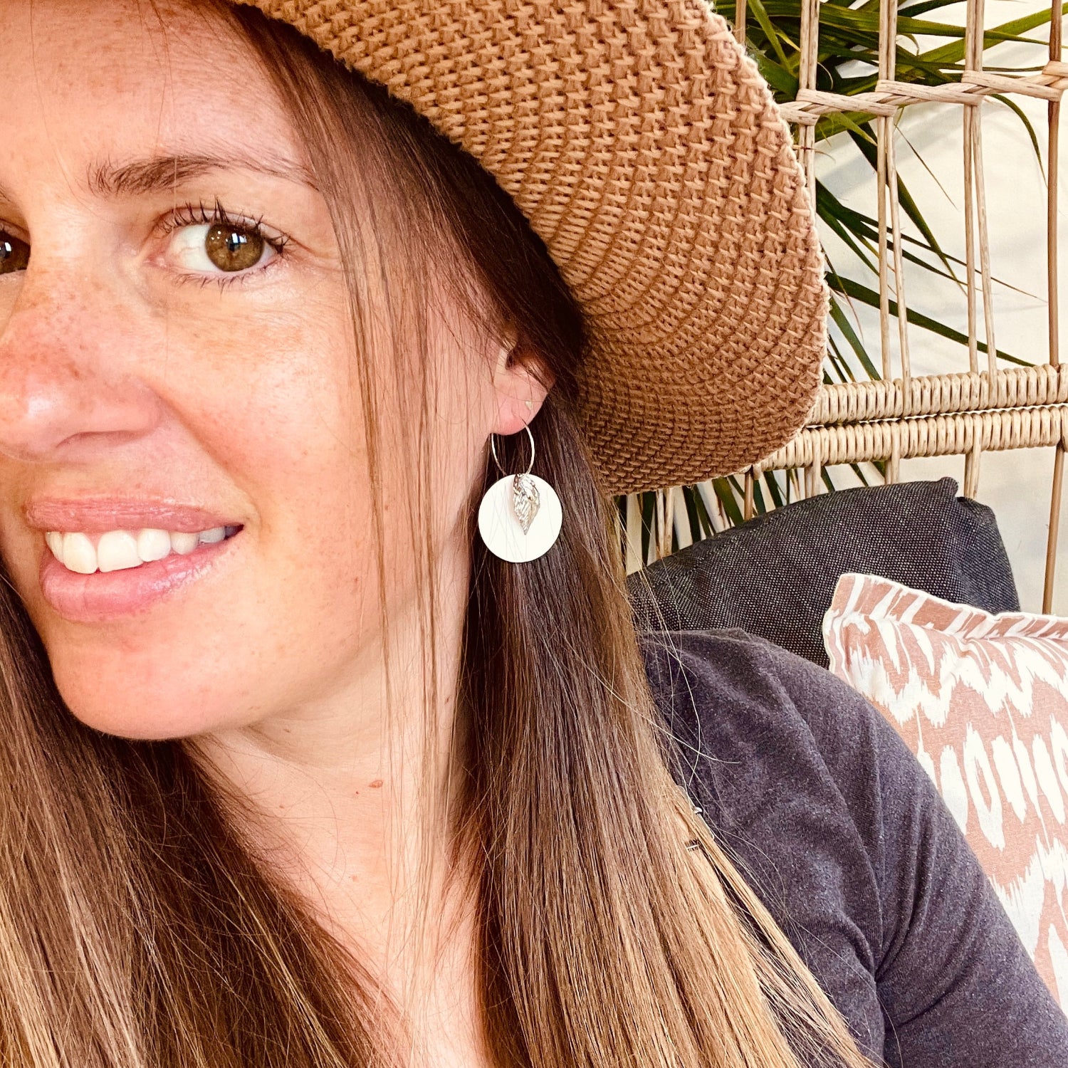 White Leaf Hoop Earrings