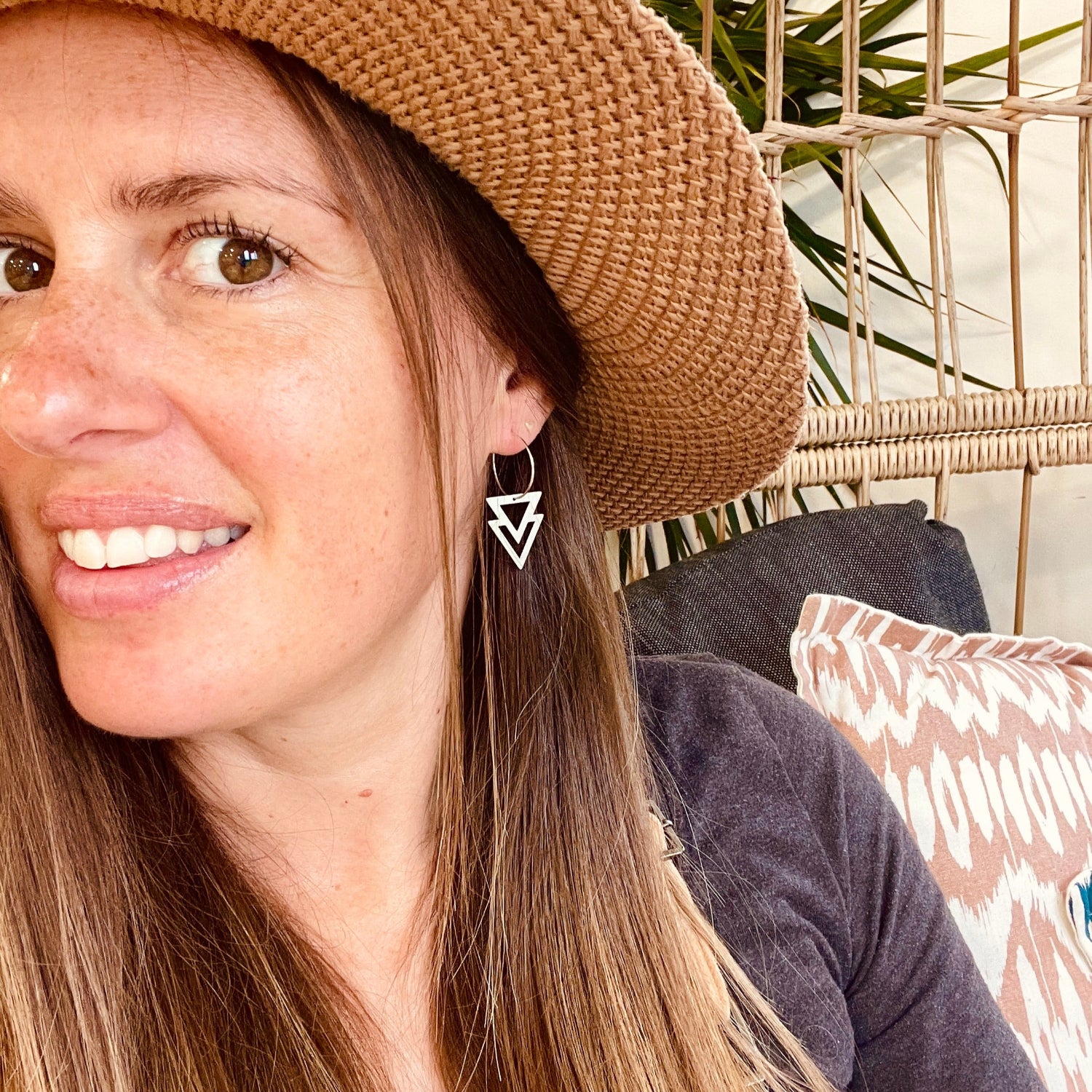 Geometric Triangle Silver Hoop Earrings