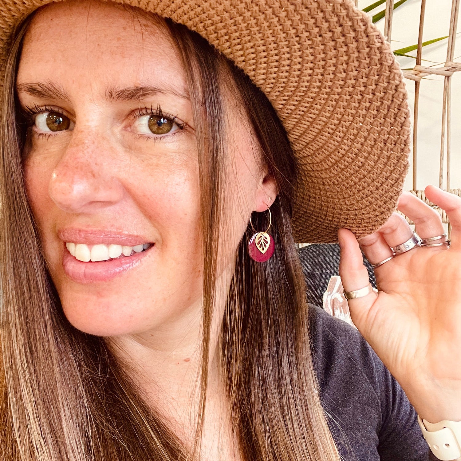 Burgundy Gold Leaf Earrings