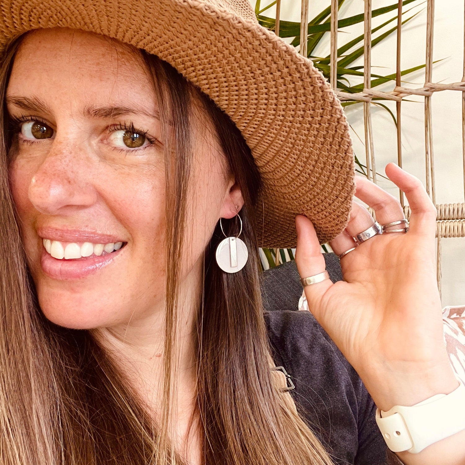 Almond Latte Silver Bar Earrings