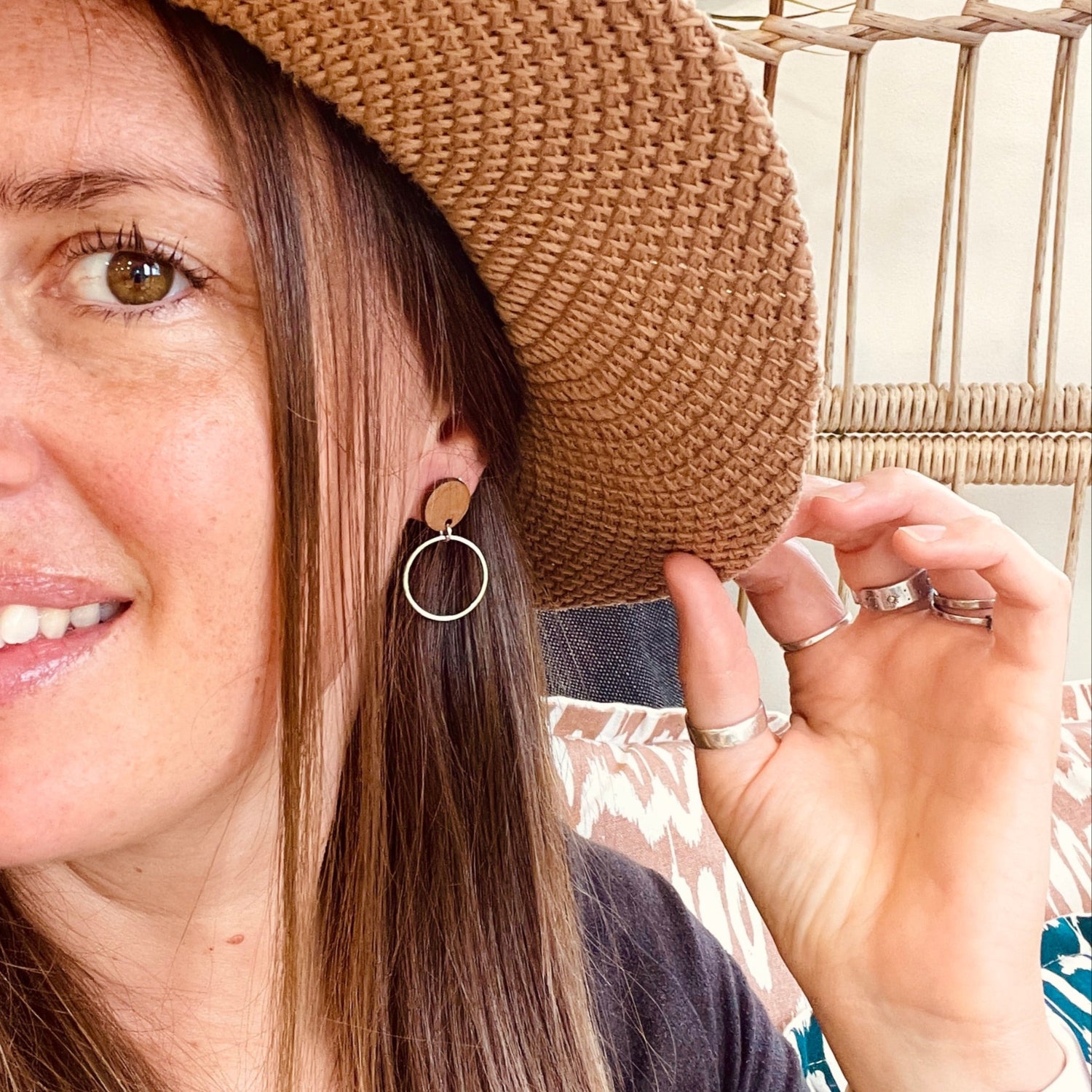 Gingerbread Silver Circle Earrings