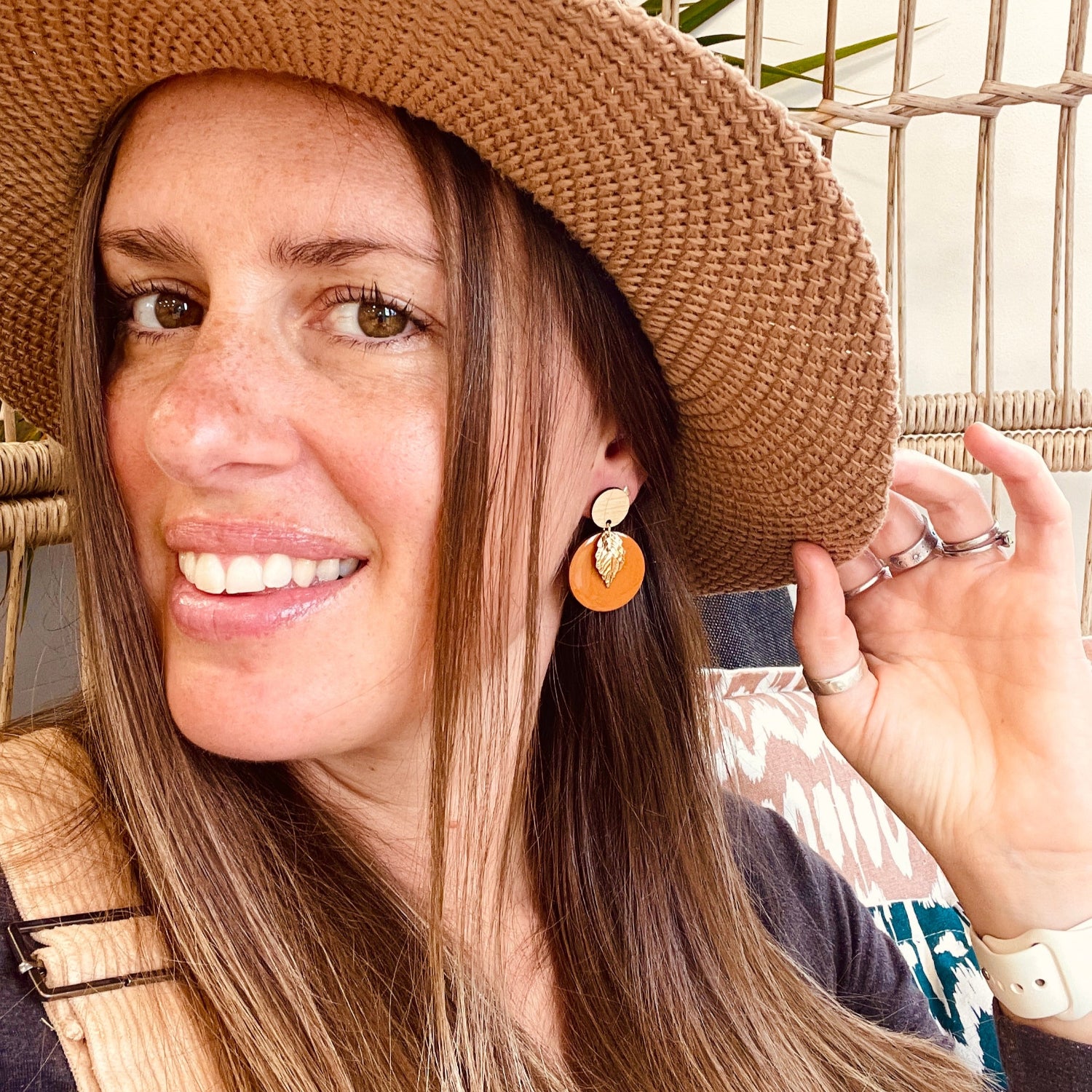 Spiced Orange Gold Leaf Earrings