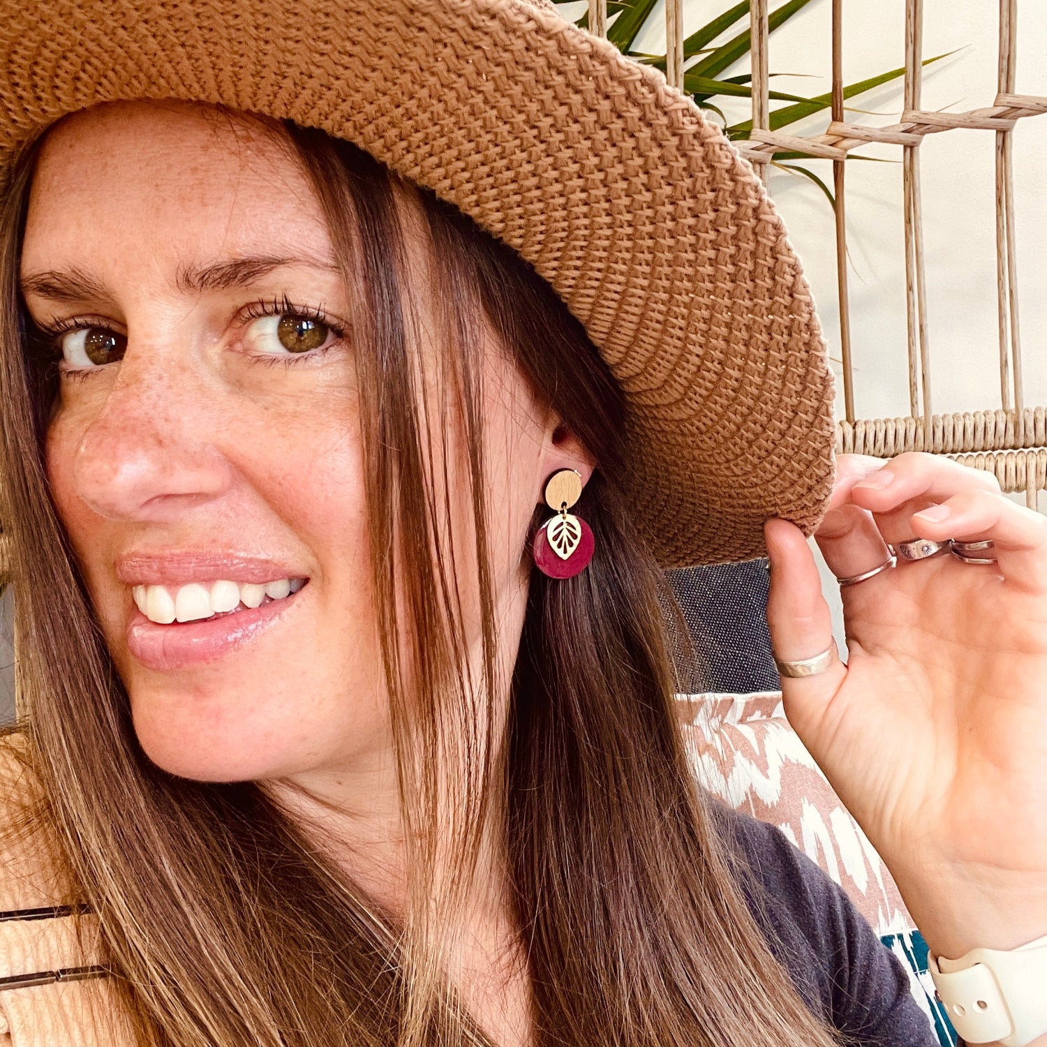 Burgundy Gold Leaf Earrings