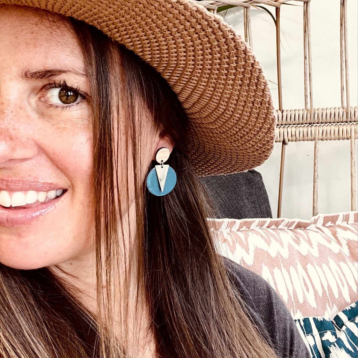 Stone Blue Silver Triangle Earrings