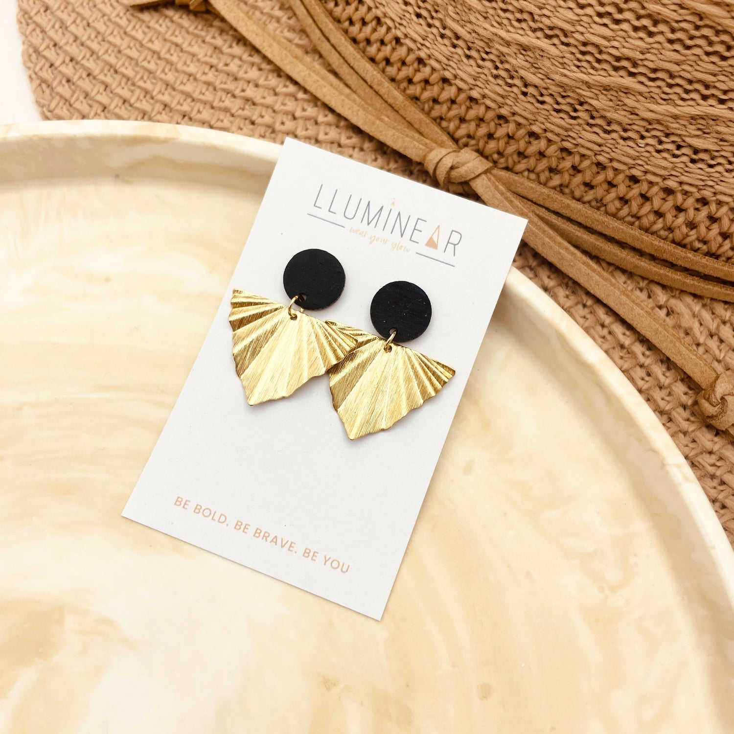 Gold Deco Fan Earrings