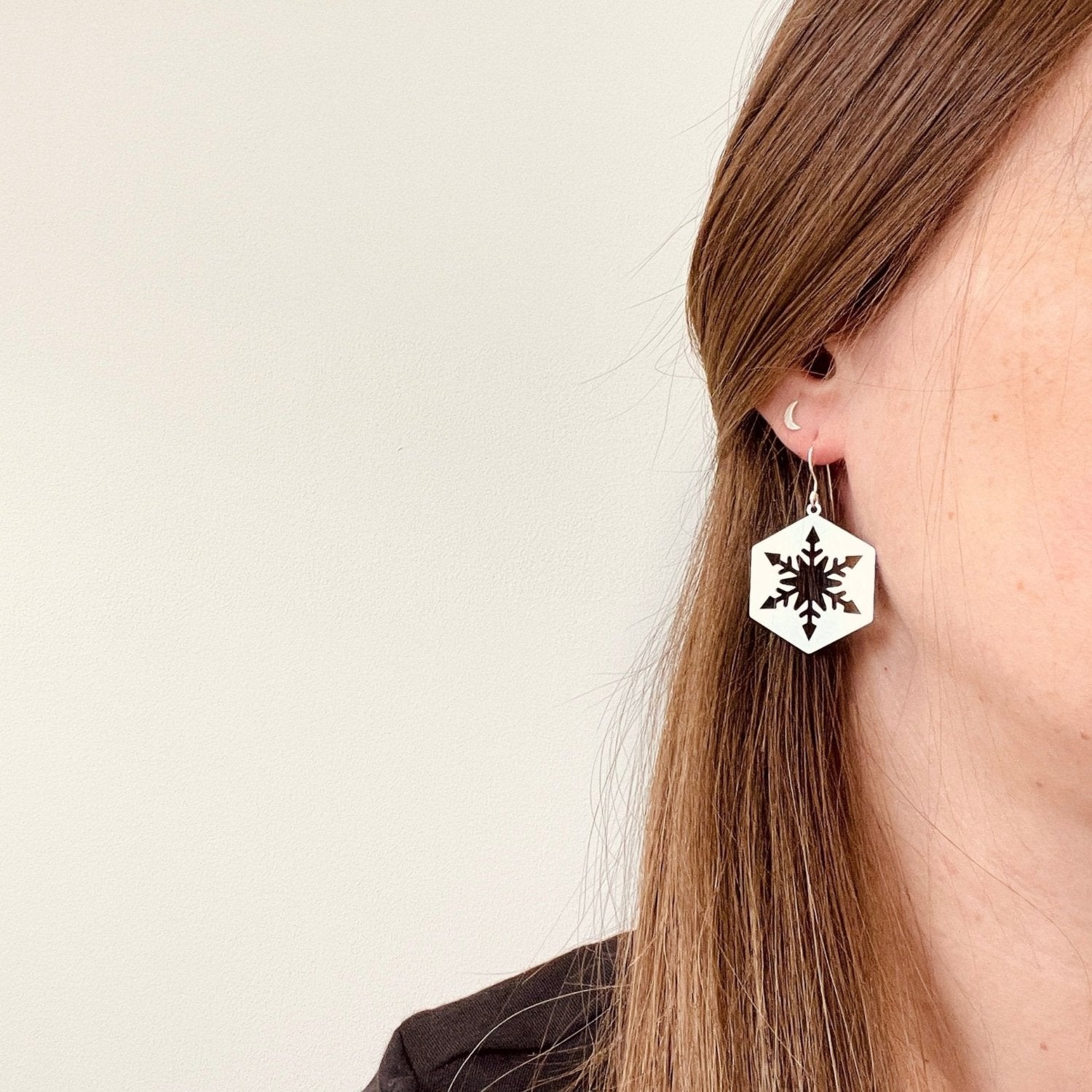 Winter Hexagon Snowflake Earrings