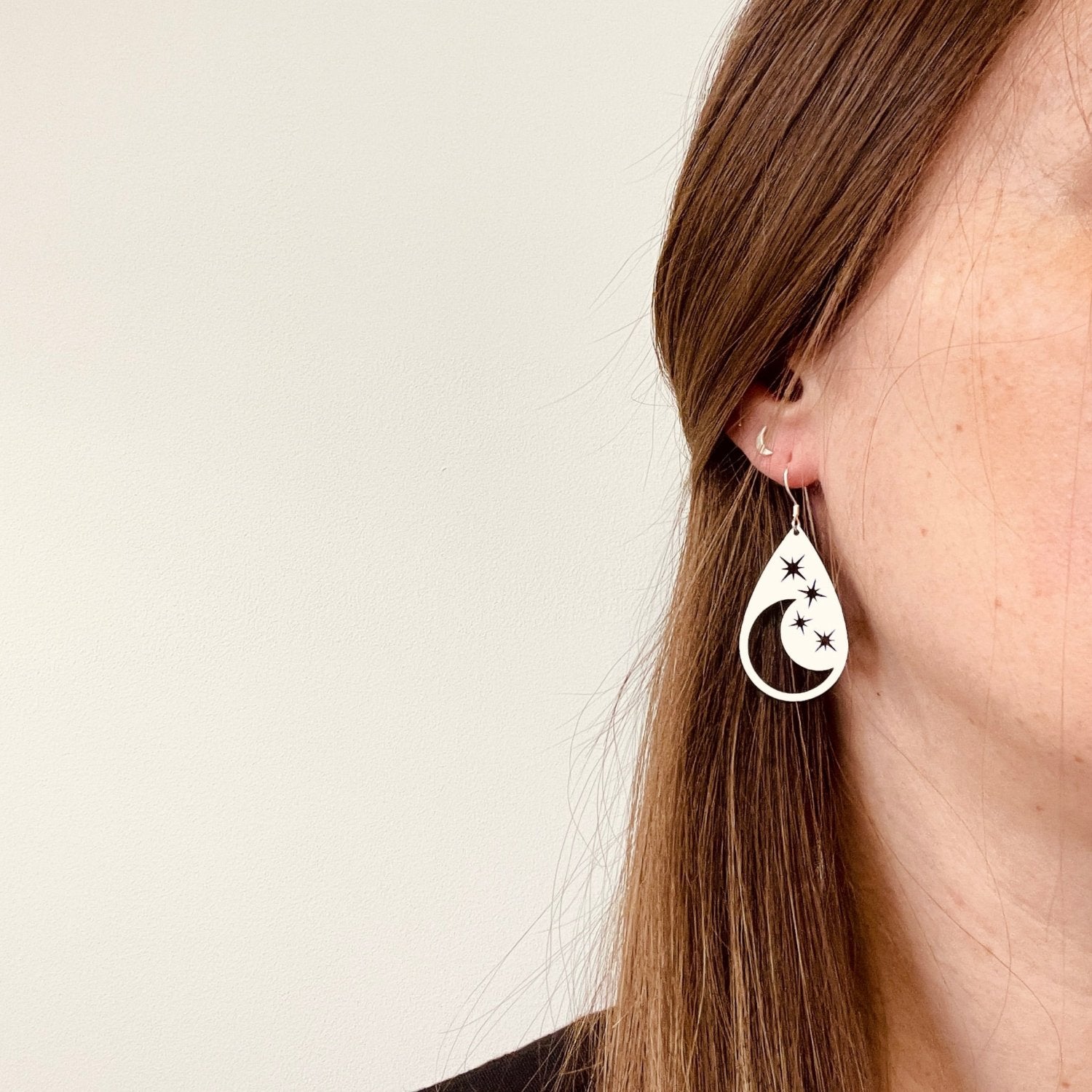 Winter Star Moon Teardrop Earrings