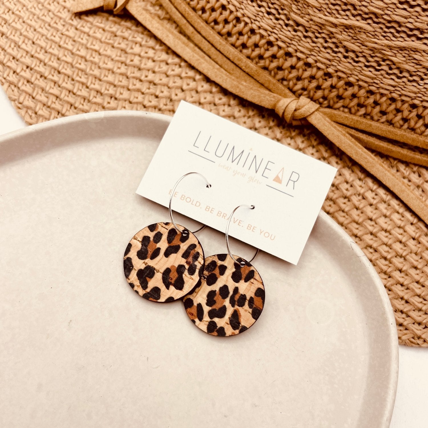brown and black Leopard Print Hoop earrings hallmarked 925 sterling silver hoops