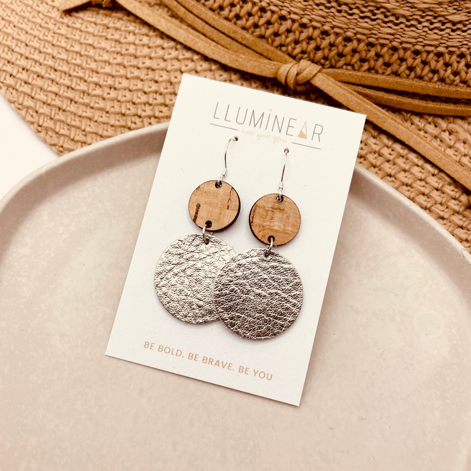 Neptune Silver Leather Earrings