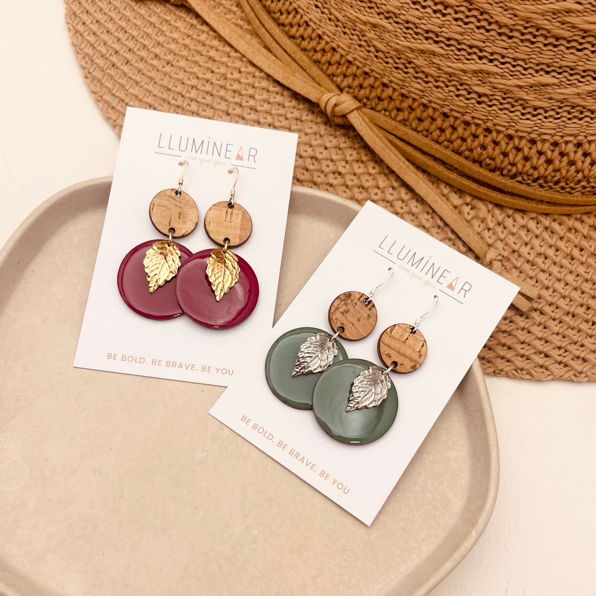 Autumn Earrings Sage Plum Leaf