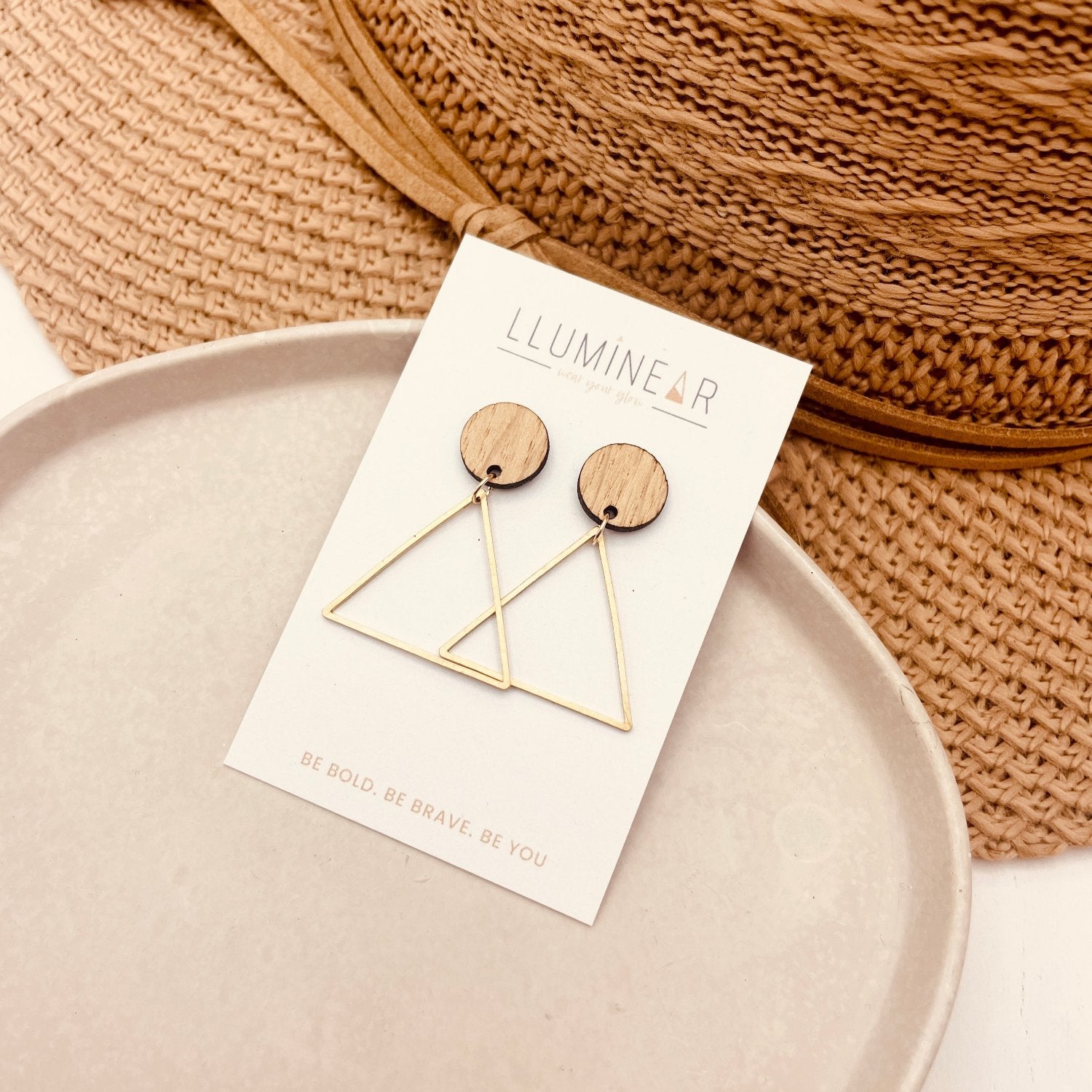 Natural Stud Boho Earrings Brass Triangle