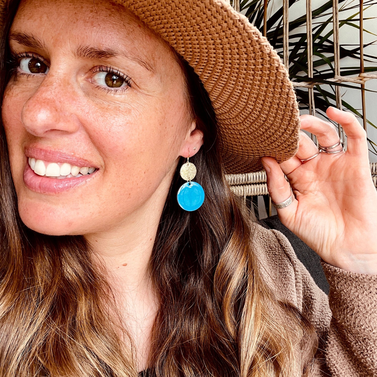 May Earrings Neptune Blue Gold Glitter