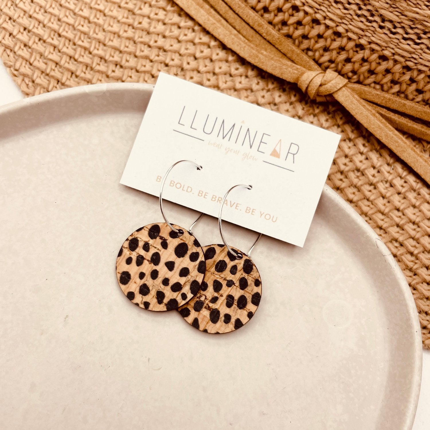 cheetah pattern animal print earrings with 925 sterling silver hoops