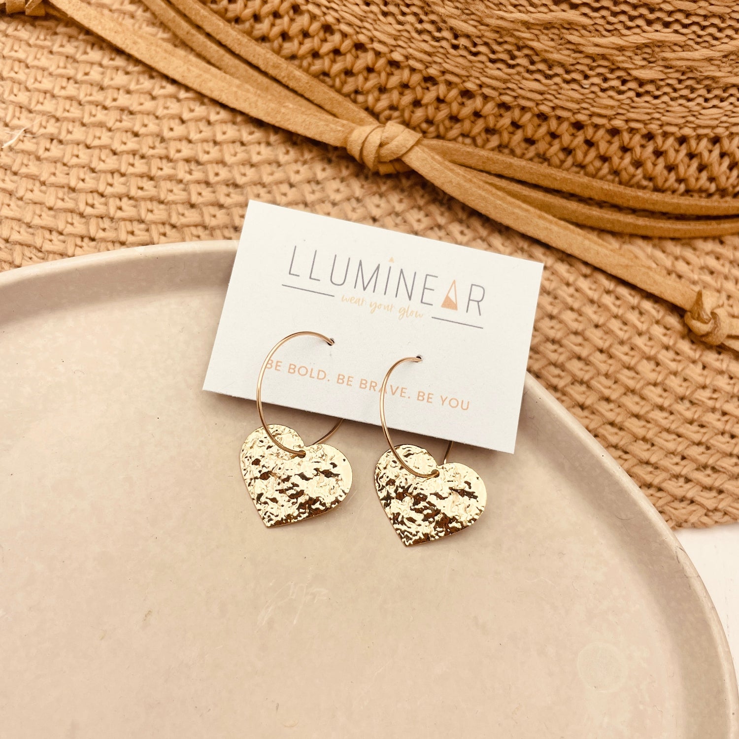 Gold Crinkle Heart Hoop Earrings