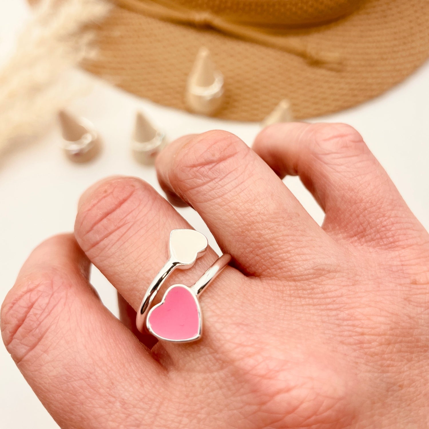 Sterling Silver Heart Duo Ring Adjustable