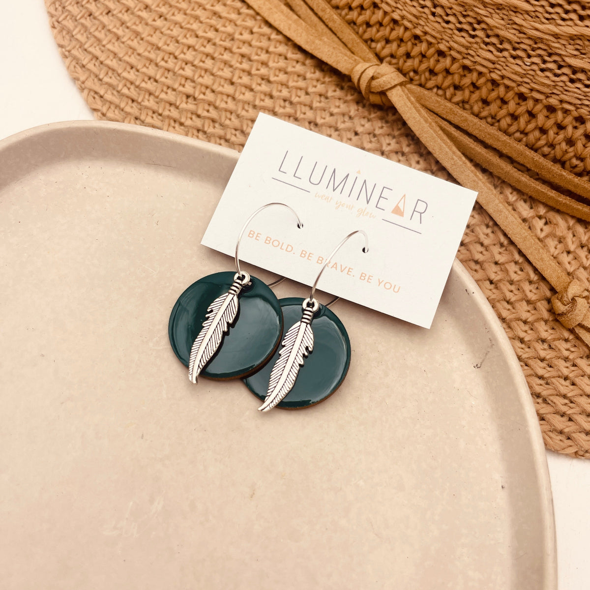 Autumn Silver Feather Hoop Earrings