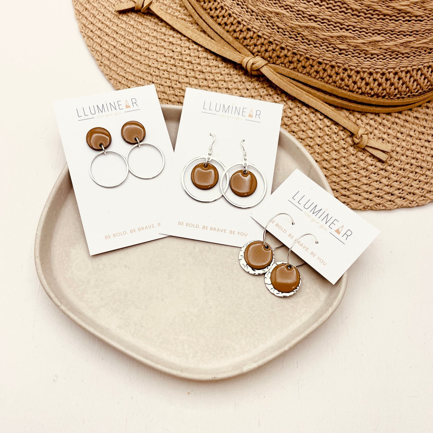 Gingerbread Silver Circle Earrings