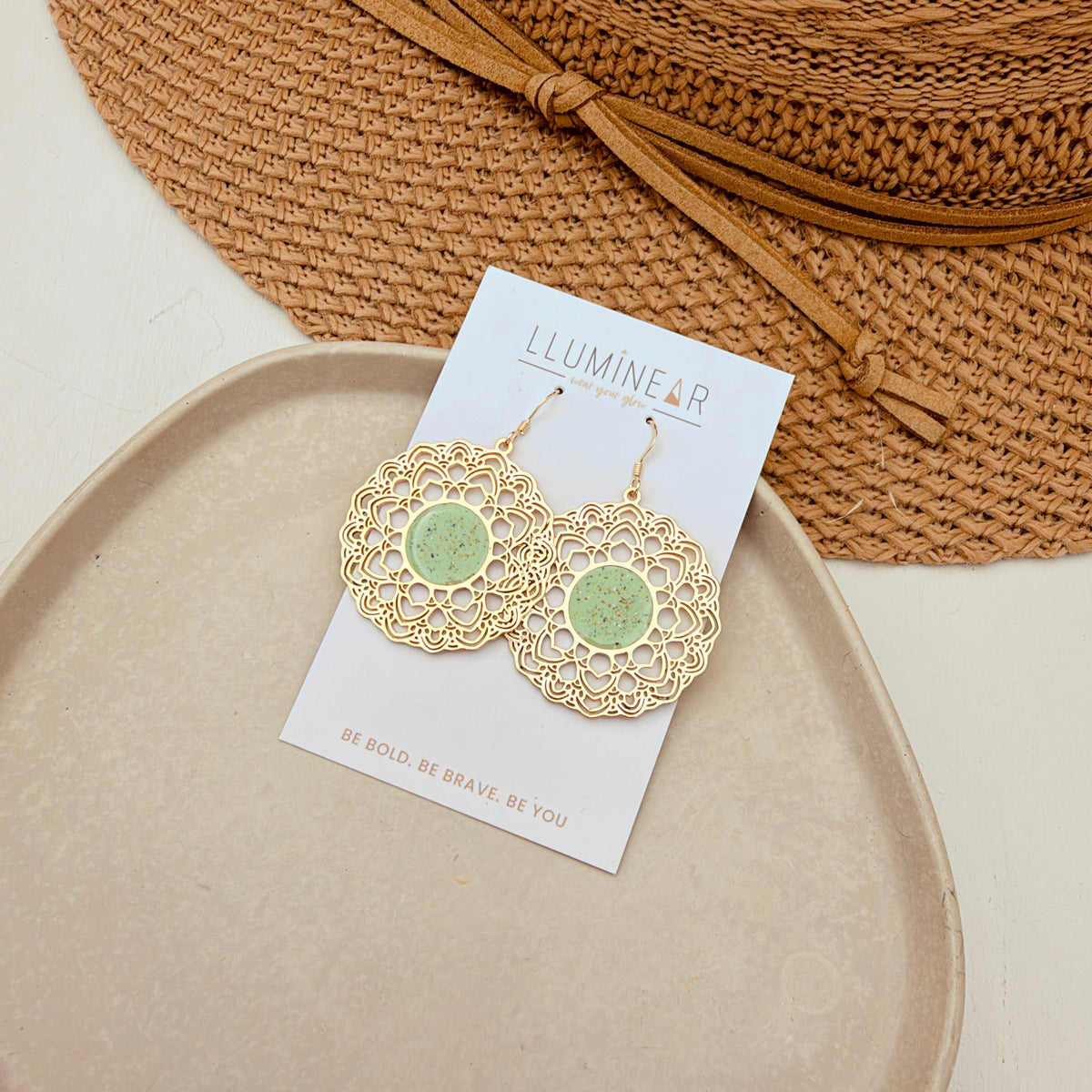 Autumn Elegant Sage Gold Earrings