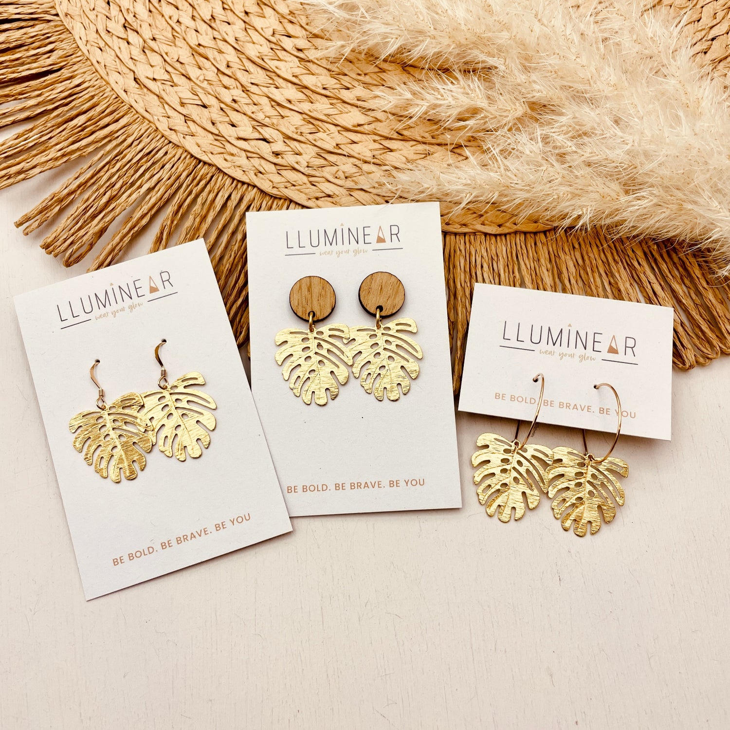 Monstera Leaf Earrings White Silver