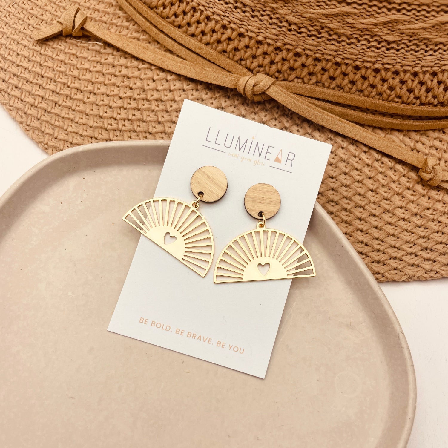 Golden Sunrise Heart Stud Earrings