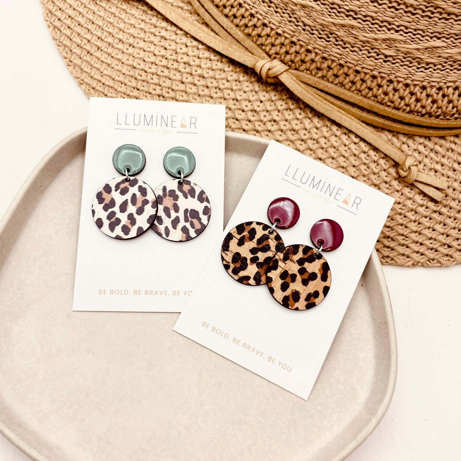Apollo Leopard Print Earrings Burgundy Sage