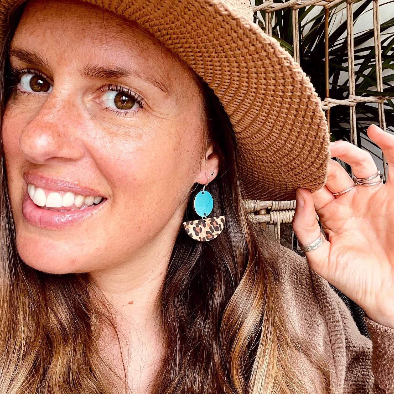 May Earrings Crescent Moon Turquoise Leopard