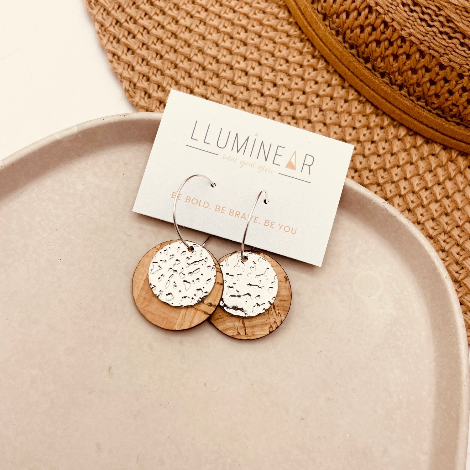 Comet Hoop Earrings Natural Textured Circle Silver