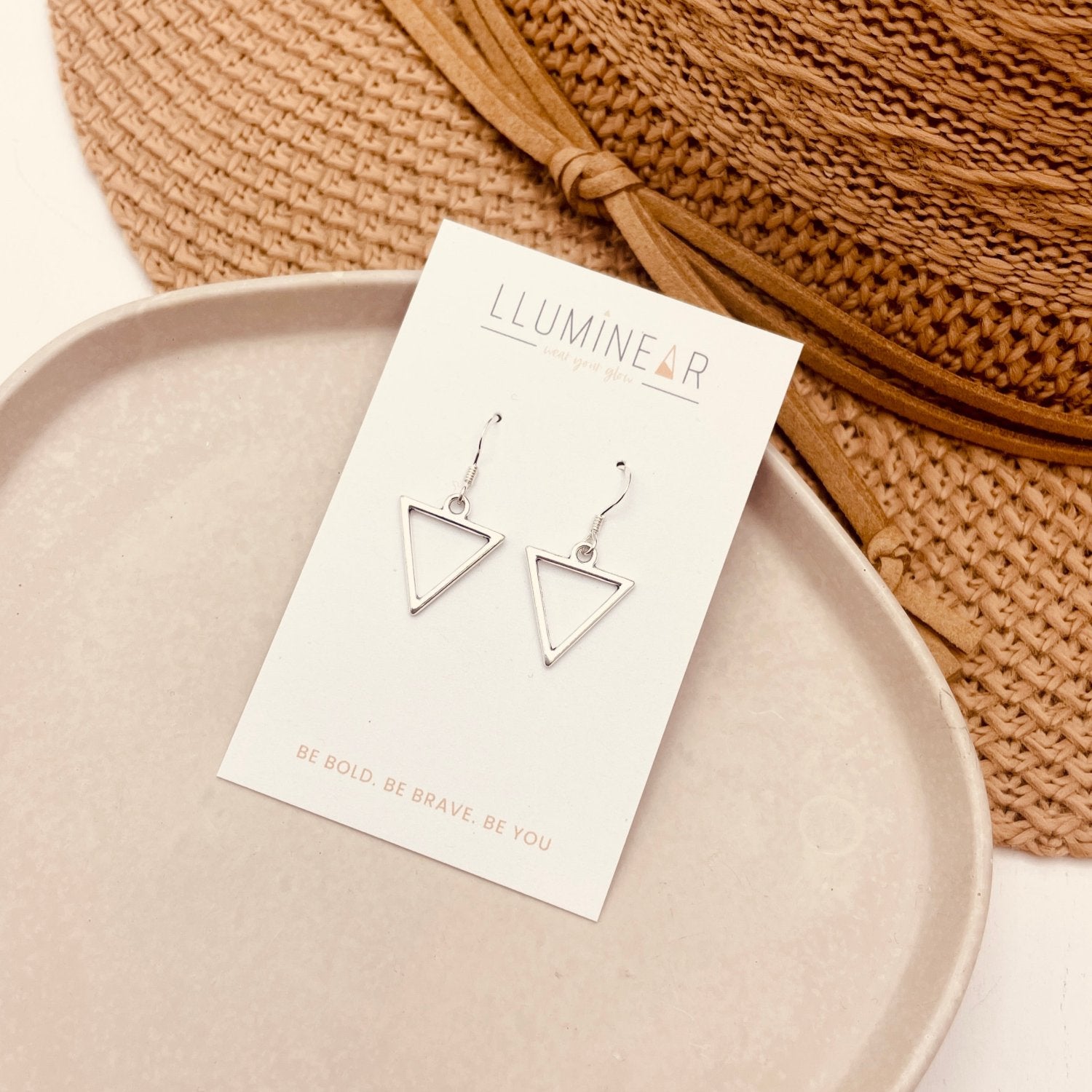 Open Triangle Silver Hook Earrings