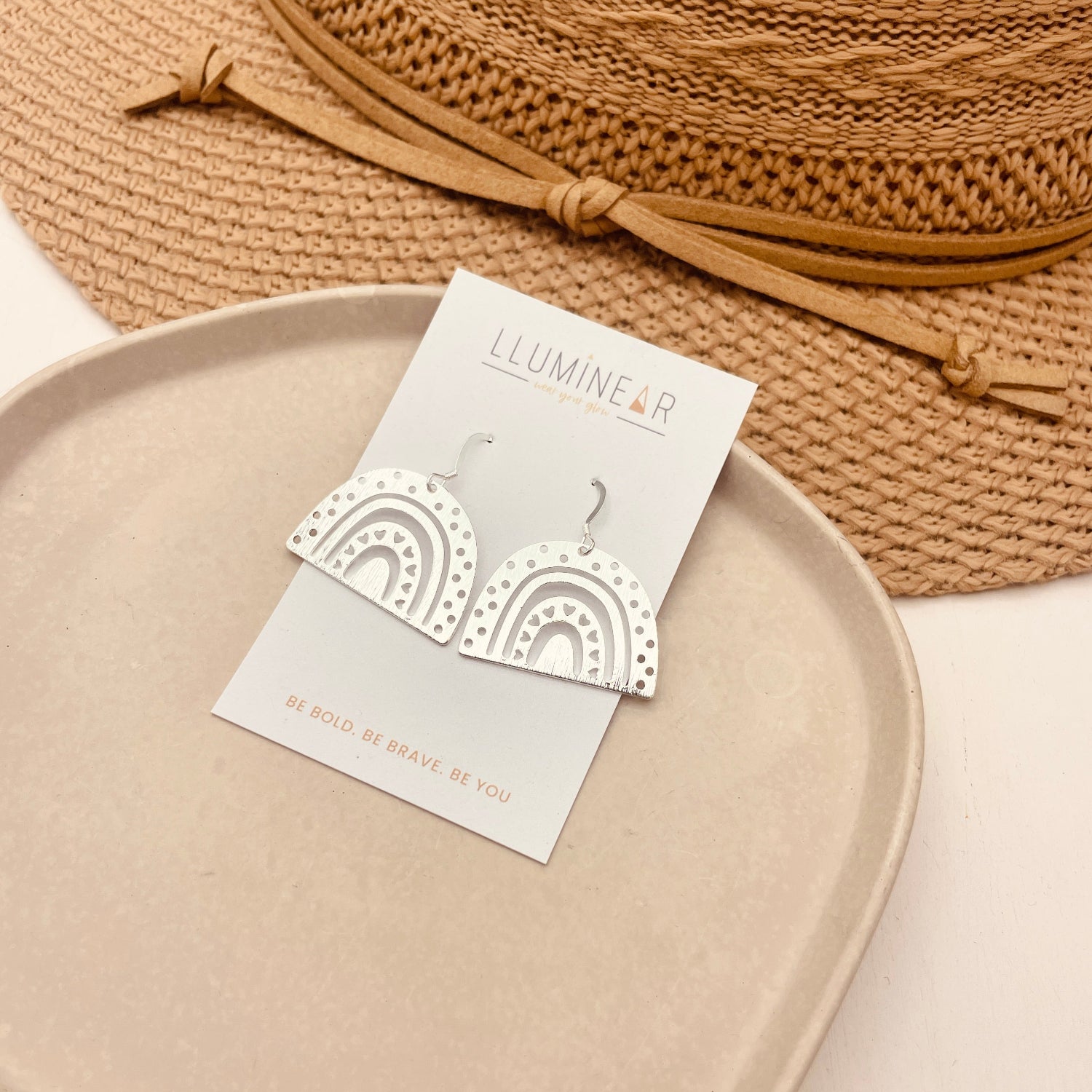 Silver Rainbow Arch Heart Earrings