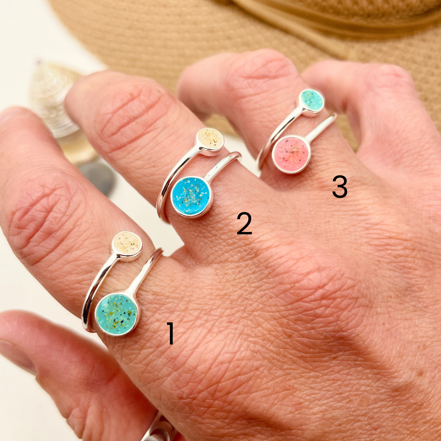 Sterling Silver Cornish Beach Sand Duo Ring Adjustable