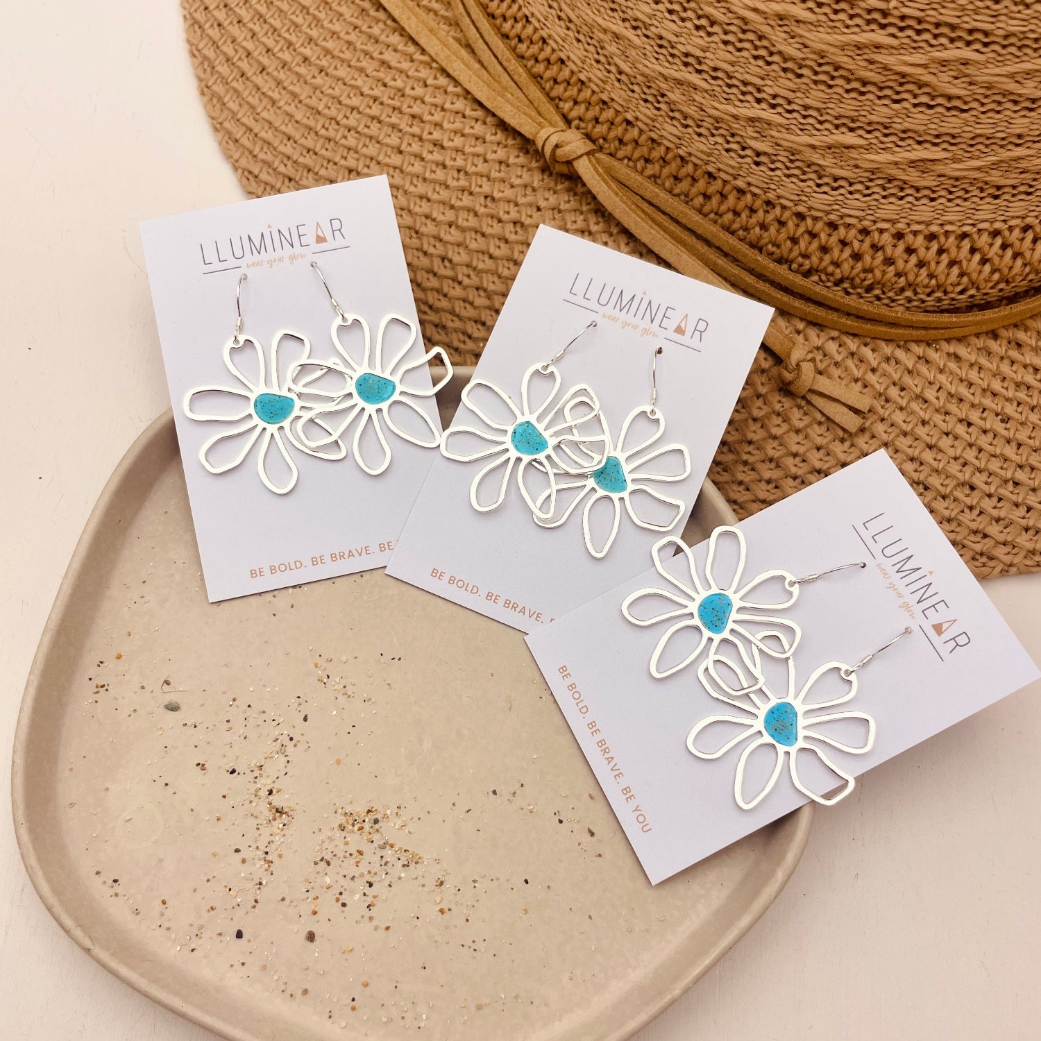 Silver Cornish Beach Sand Daisy Earrings Cool