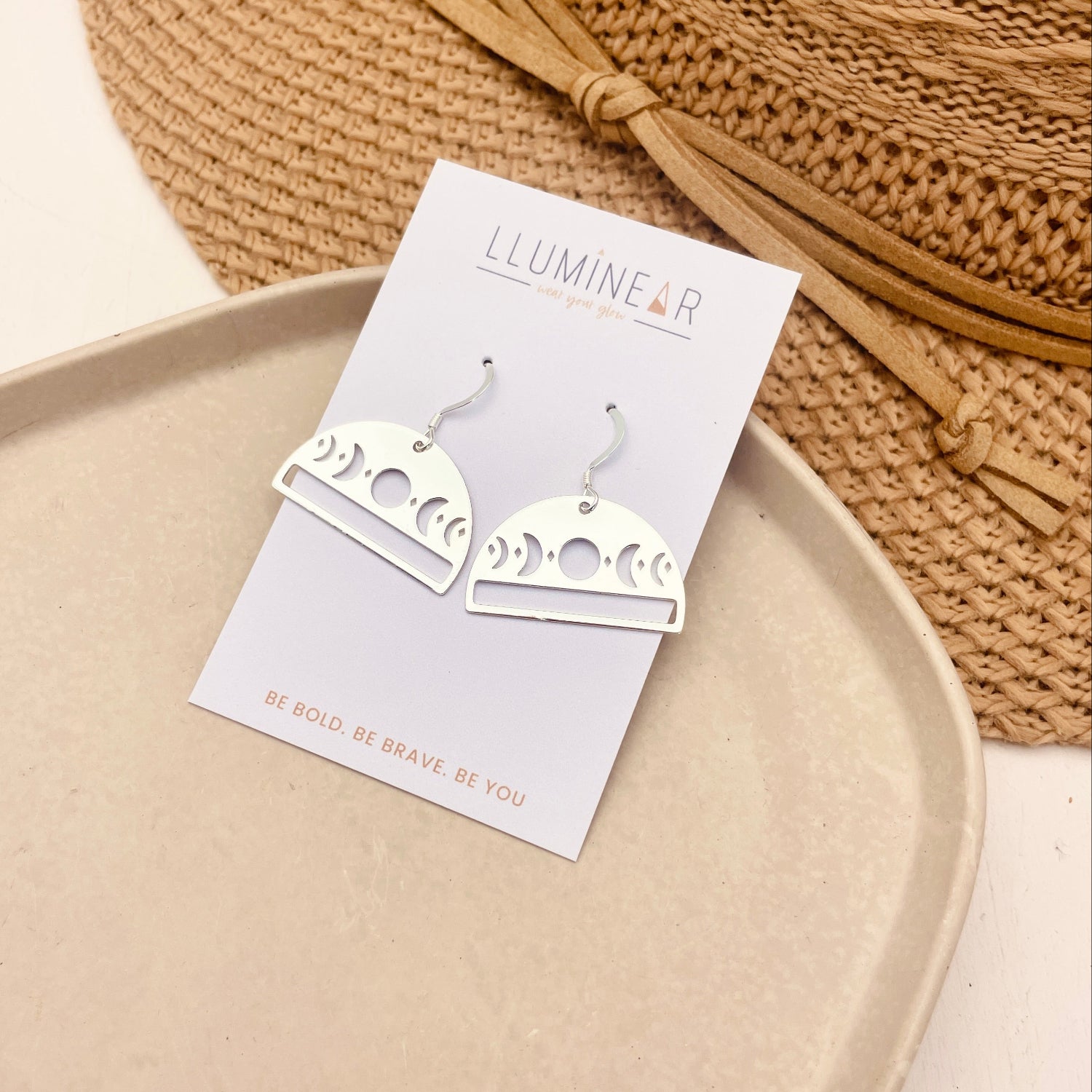Silver Moon Phase Arch Earrings