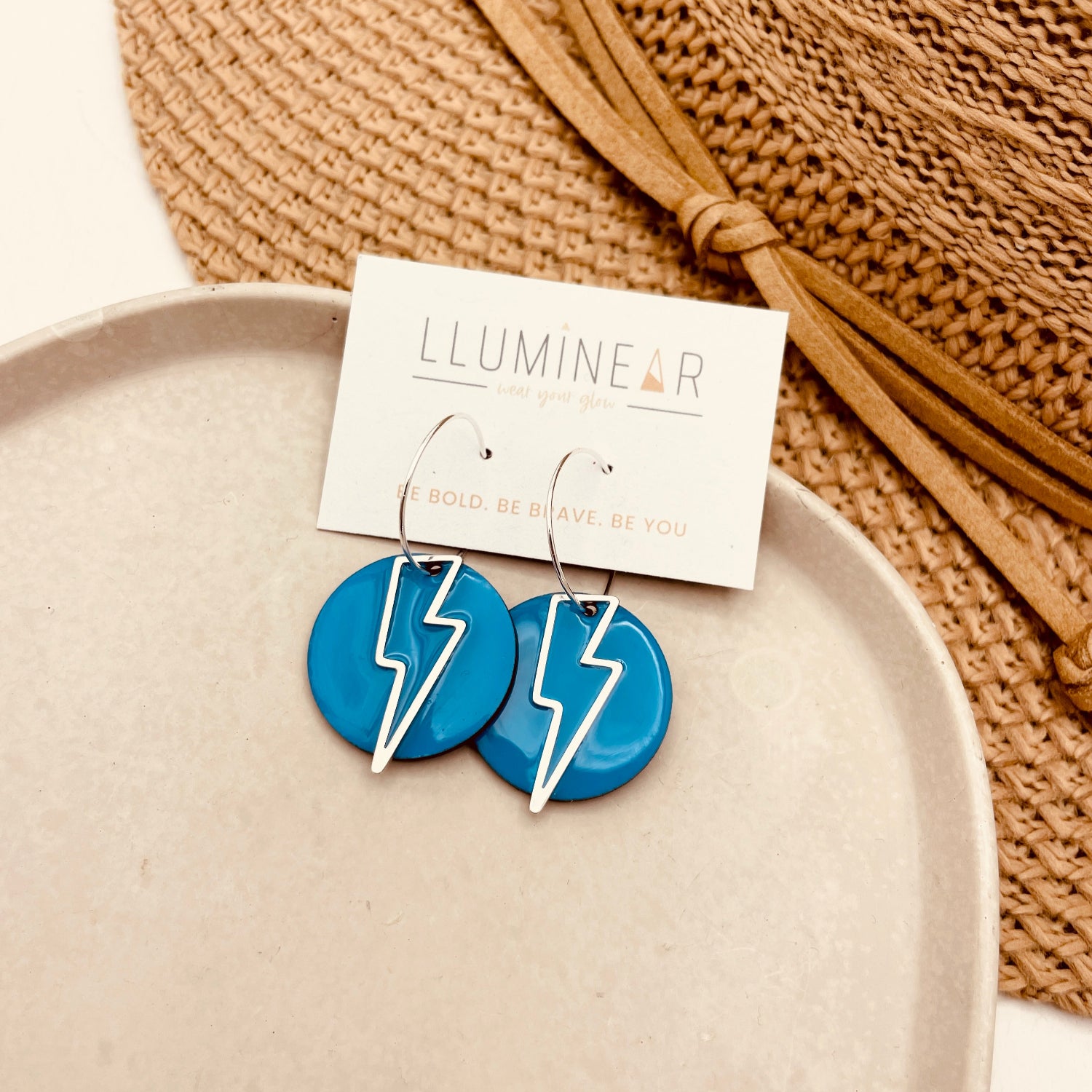 May Earrings Comet Blue Lightning Bolt Silver Hoop