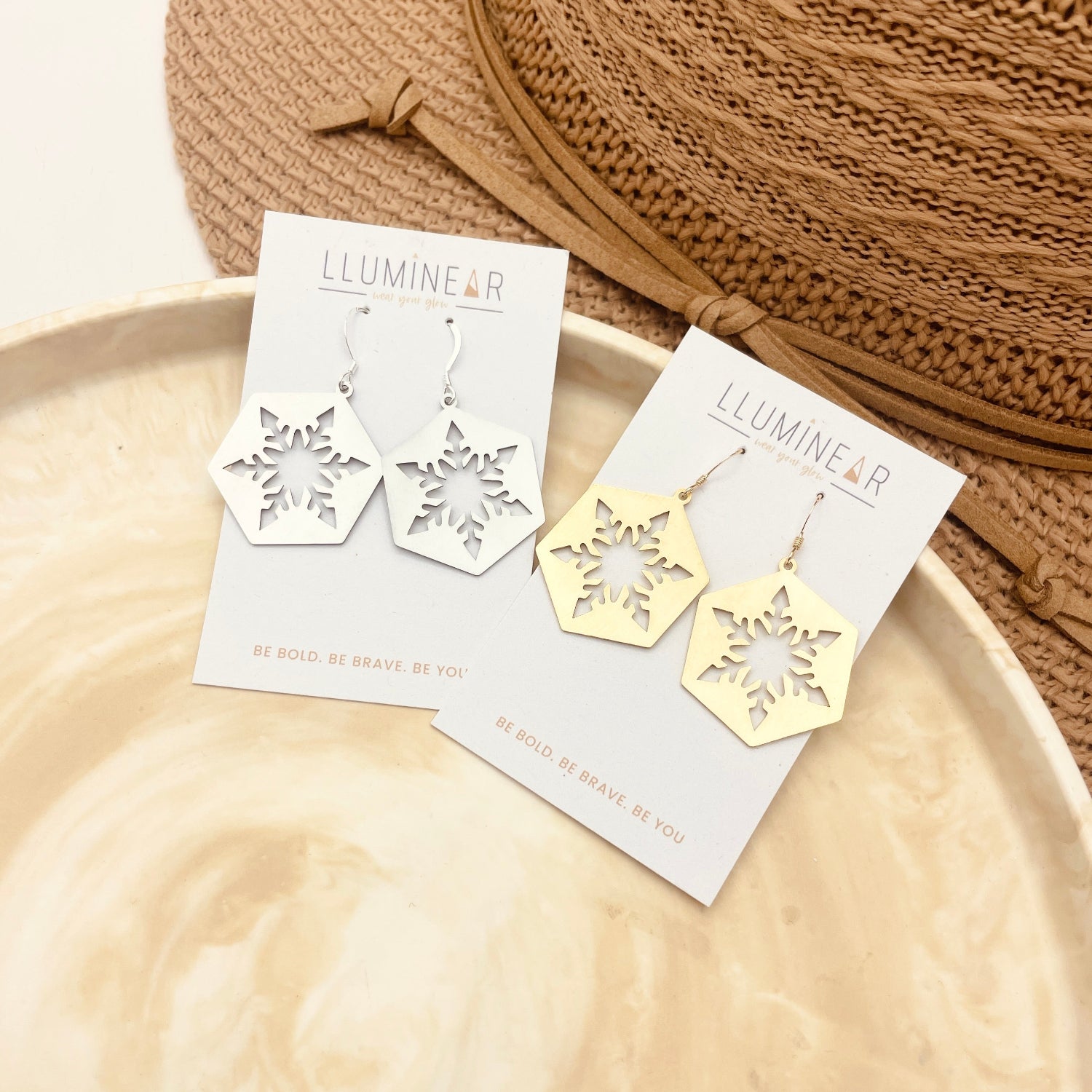 Snowflake Hexagon Hook Earrings