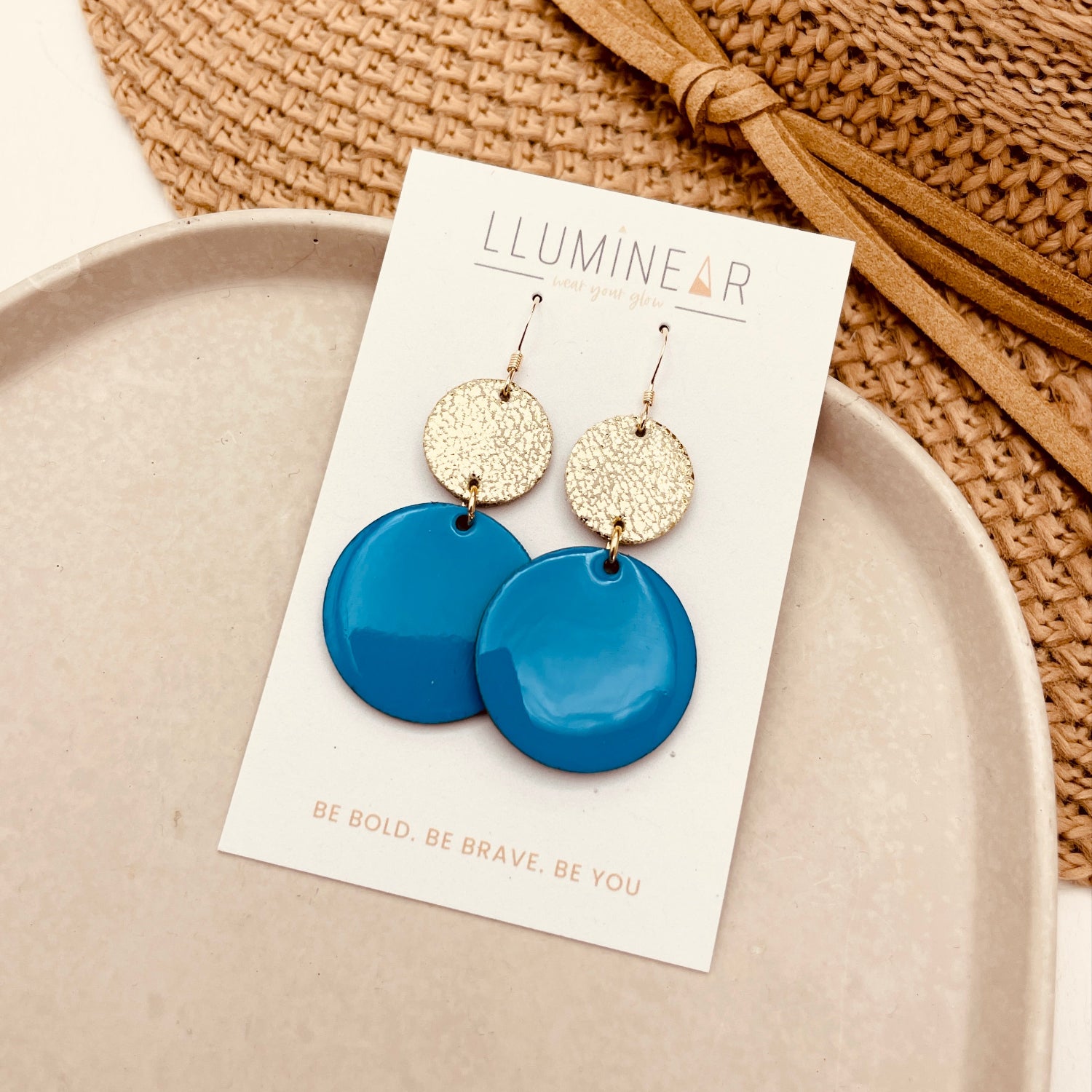 May Earrings Neptune Blue Gold Glitter