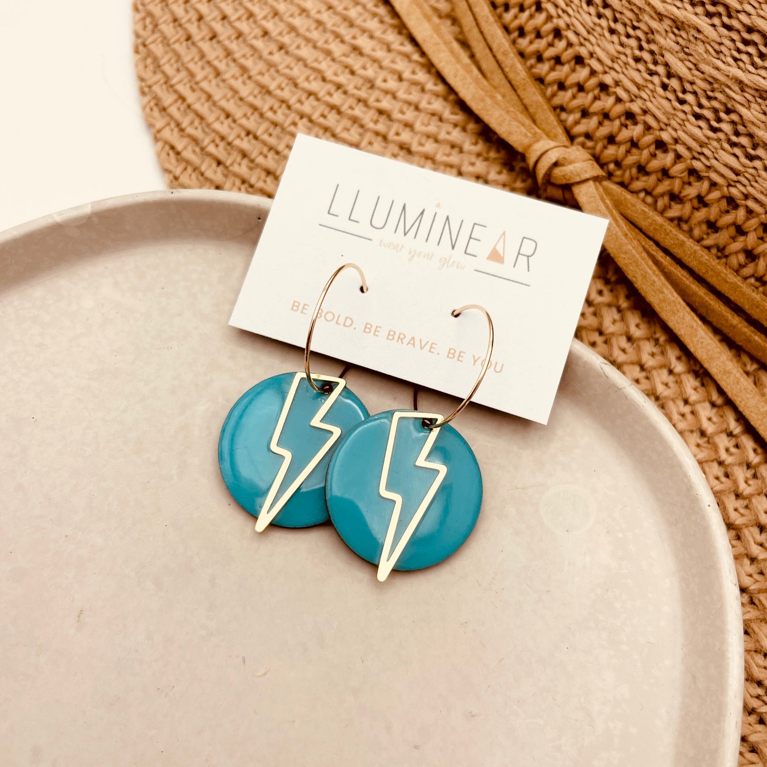 May Earrings Comet Turquoise Lightning Bolt Gold Hoop
