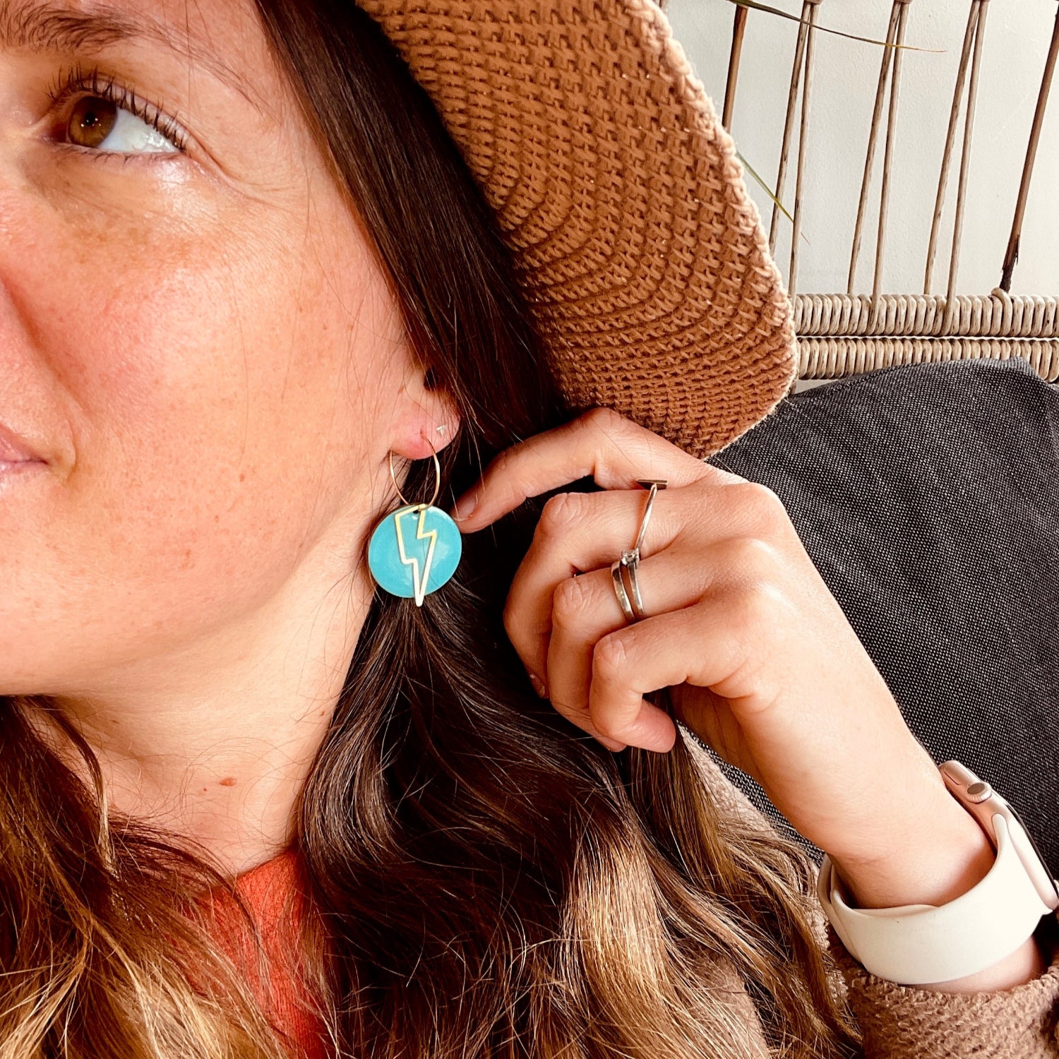May Earrings Comet Turquoise Lightning Bolt Gold Hoop