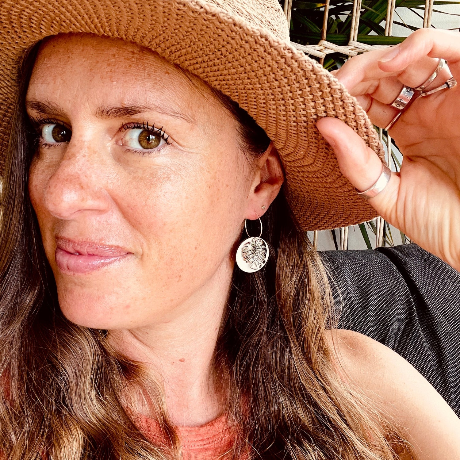 Monstera Leaf Earrings White Silver