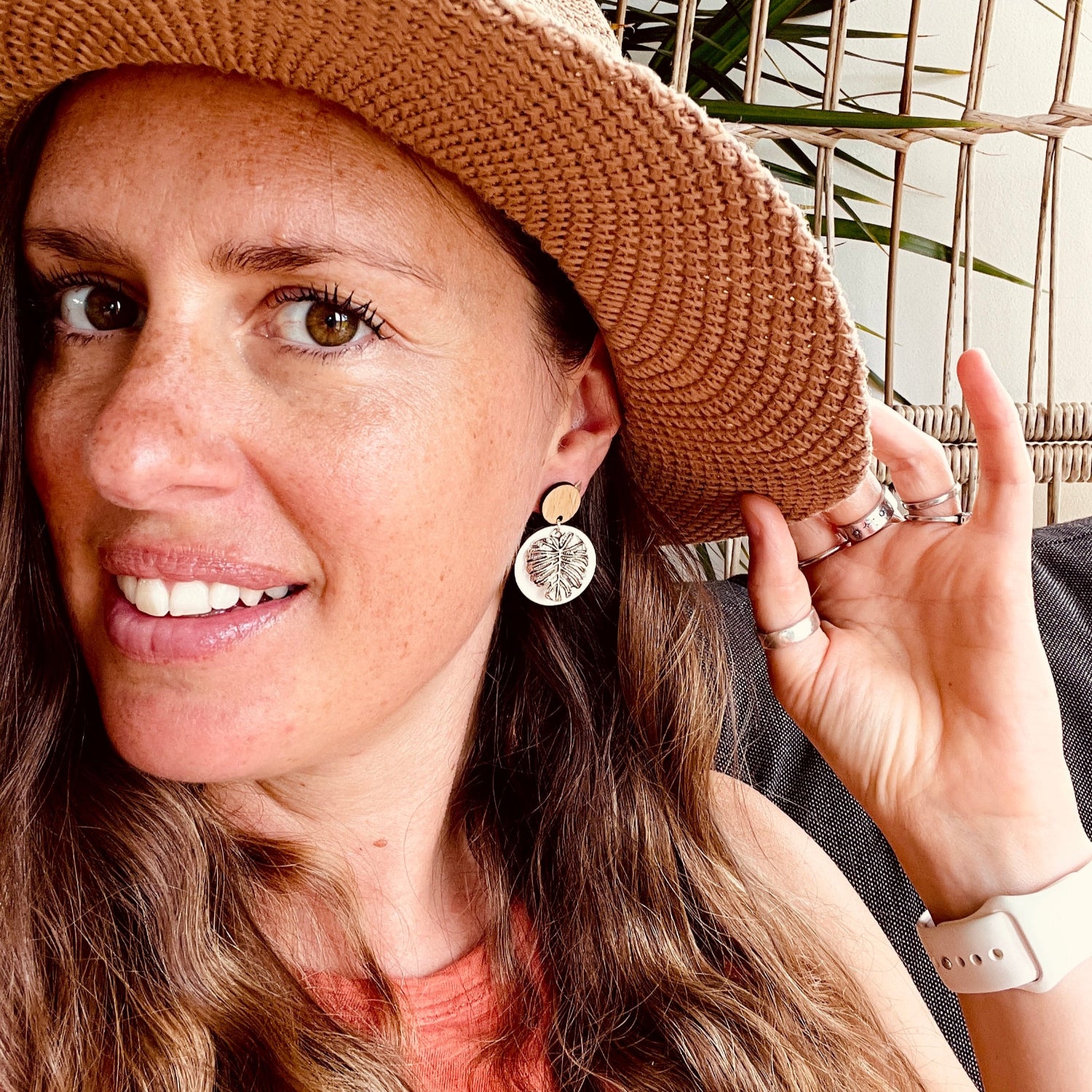 Monstera Leaf Earrings White Silver