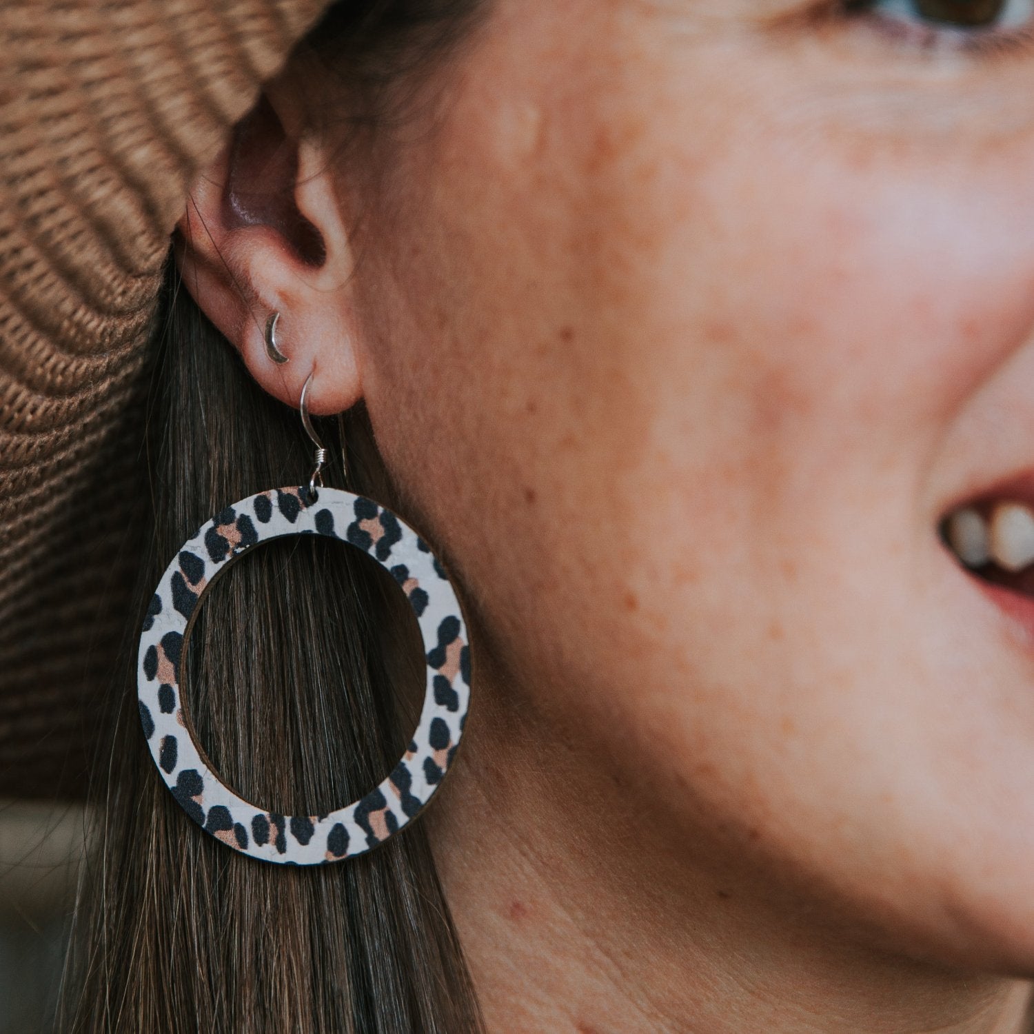 white leopard print earrings for boho wild style