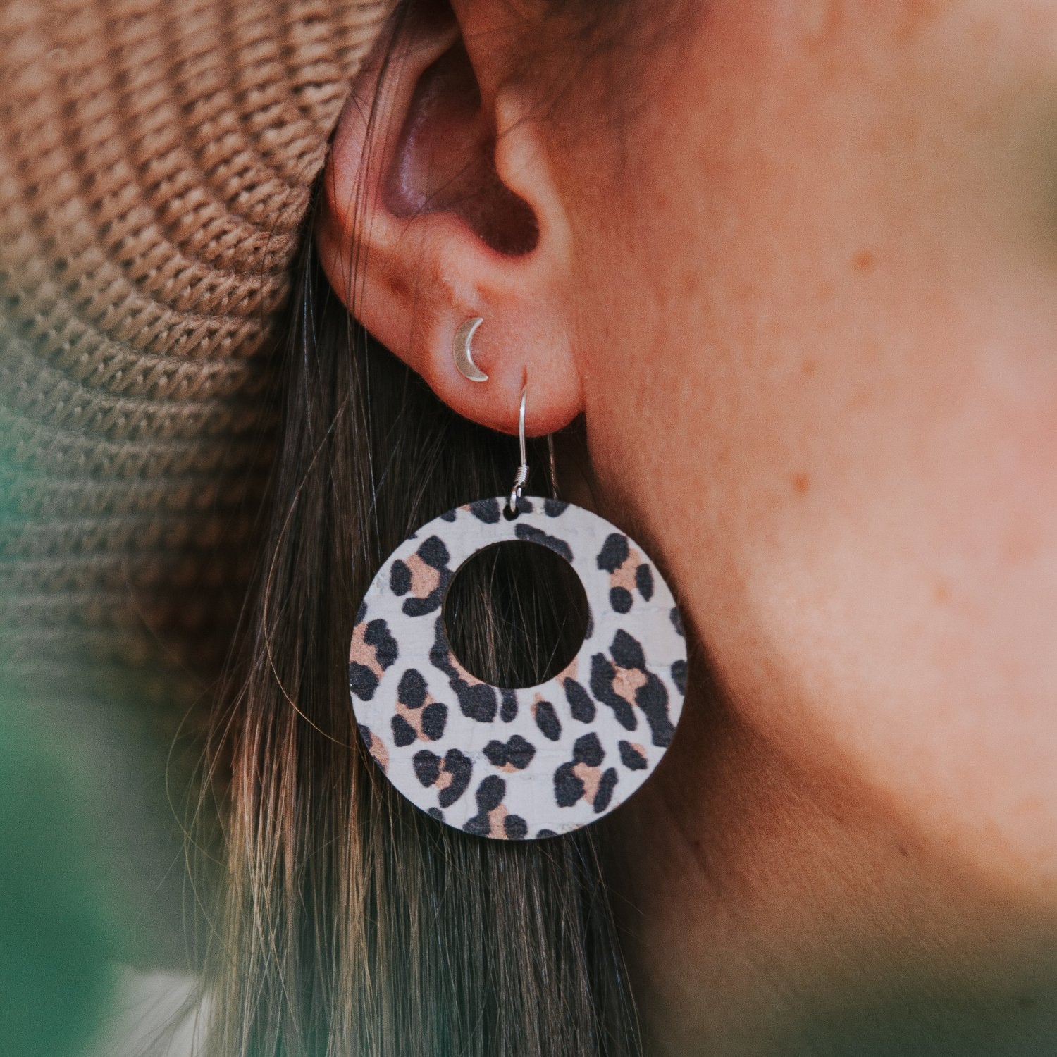 white leopard print boho sterling silver earrings