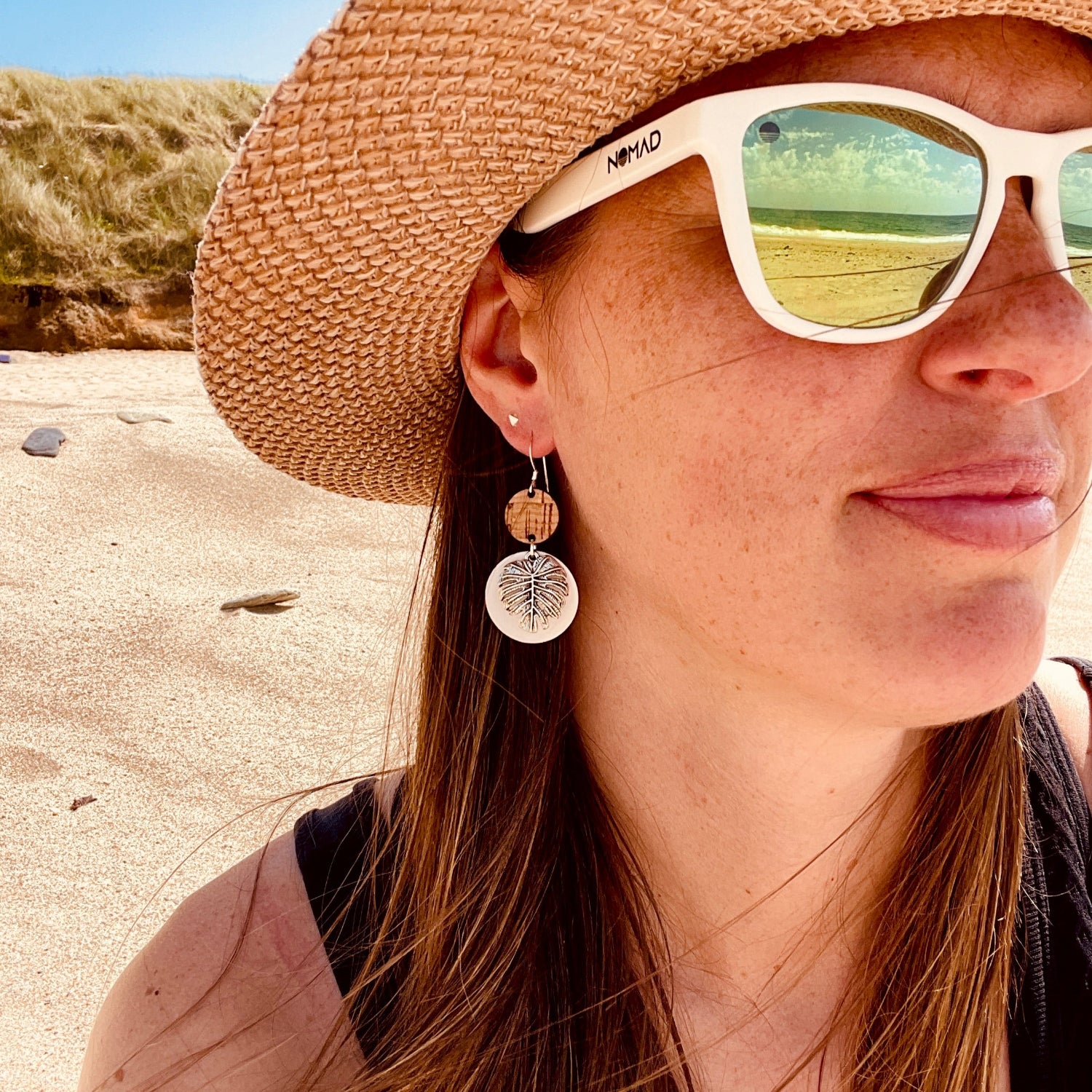 Monstera Leaf Earrings White Silver