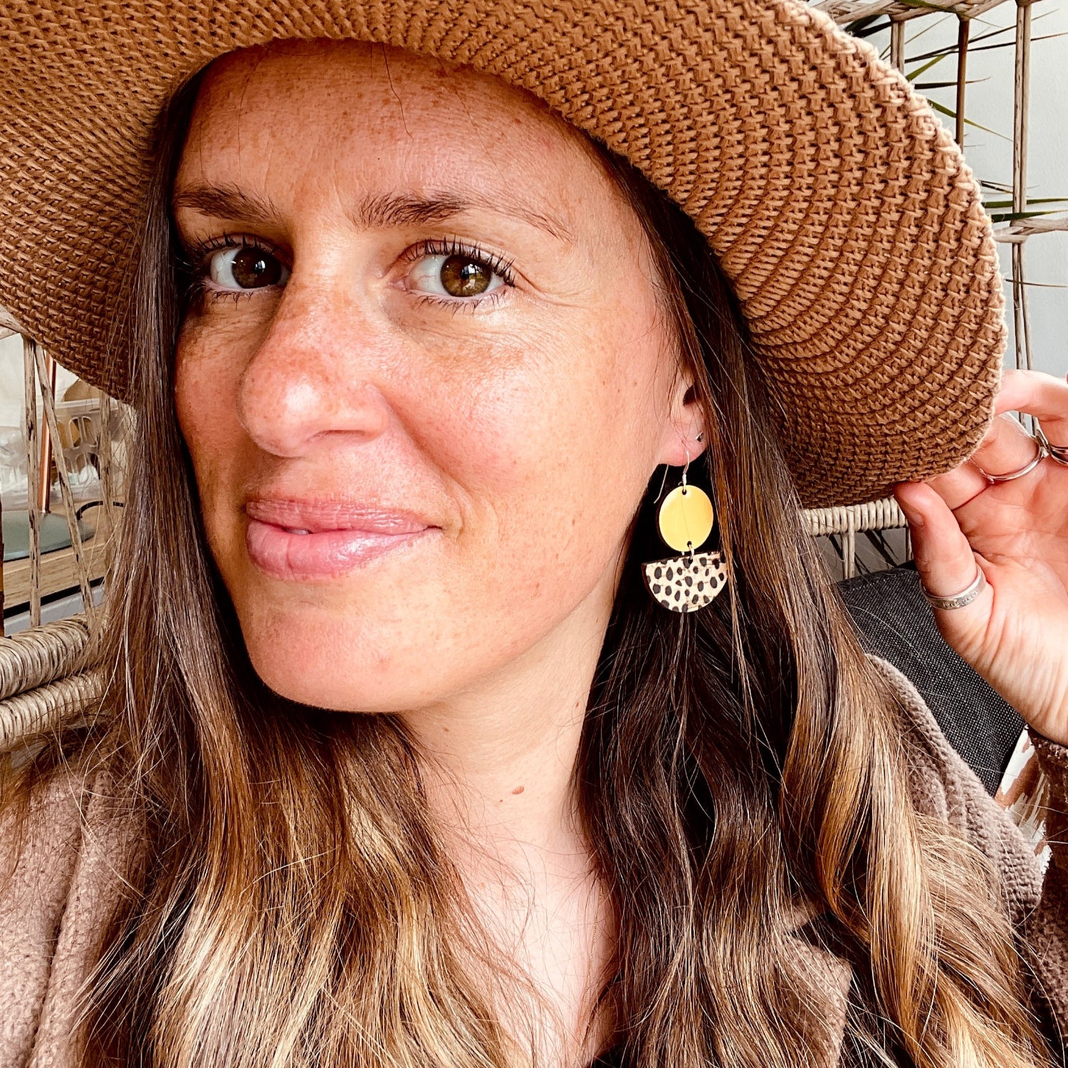 May Earrings Crescent Moon Yellow Cheetah